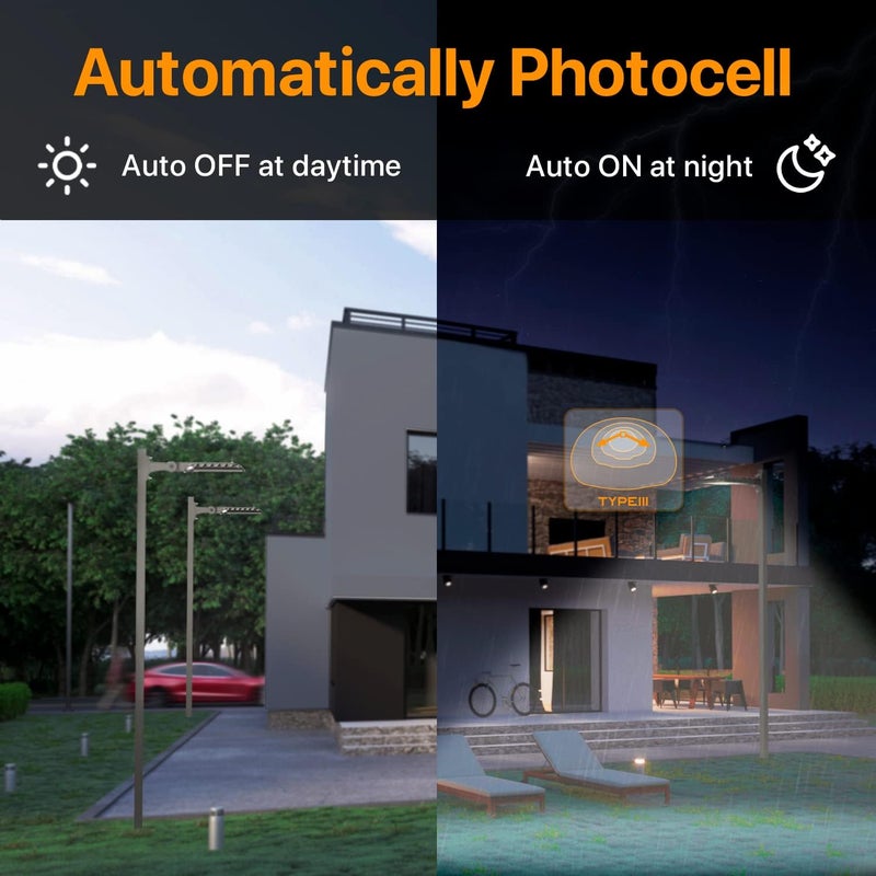 DEMILARE LED Parking Lot Light 200W, 30000LM 5000K Street Light with Dusk Dawn Photocell, Adjustable Arm Mount Shoebox Lights 100-277V, Easy to Install Area Lighting for Yard, Road,ETL Listed - Image 4